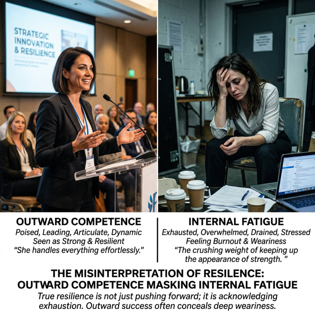 High-performing professional pushing through exhaustion despite fatigue