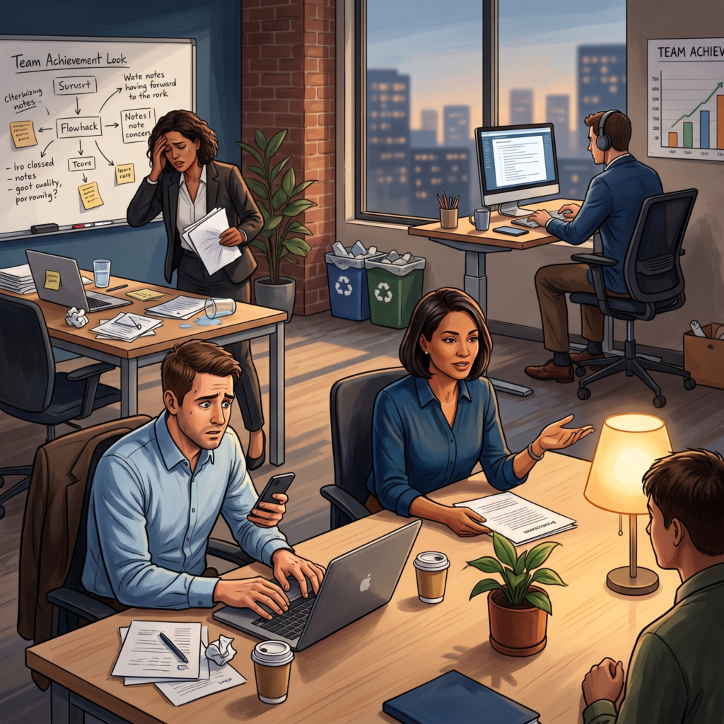 "Illustration showing four workplace attachment styles affecting leadership, collaboration, communication, and burnout among high-achieving professionals."