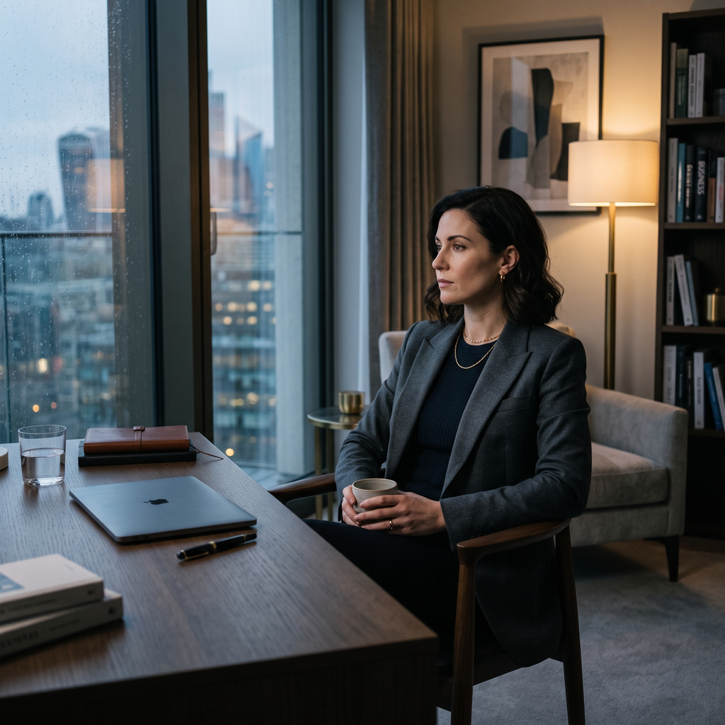 High-achieving professional reflecting on emotional numbness and reconnecting with their feelings