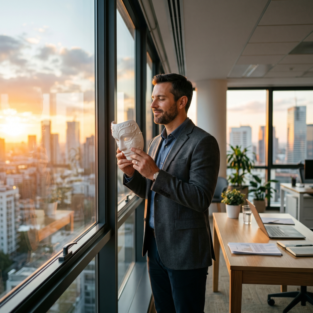High-achieving professional embracing emotional authenticity to achieve sustainable success without burnout.