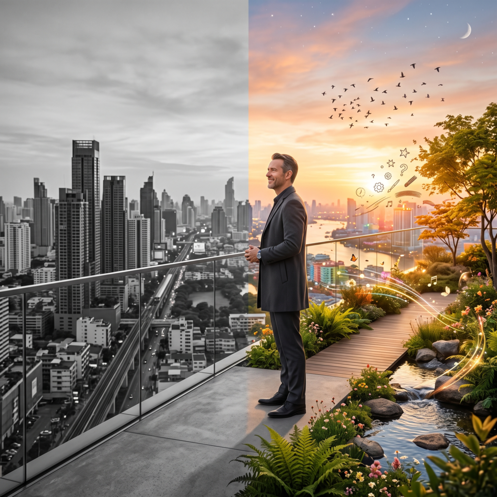 Successful professional rediscovering curiosity and wonder after overcoming the achievement–fulfillment gap.