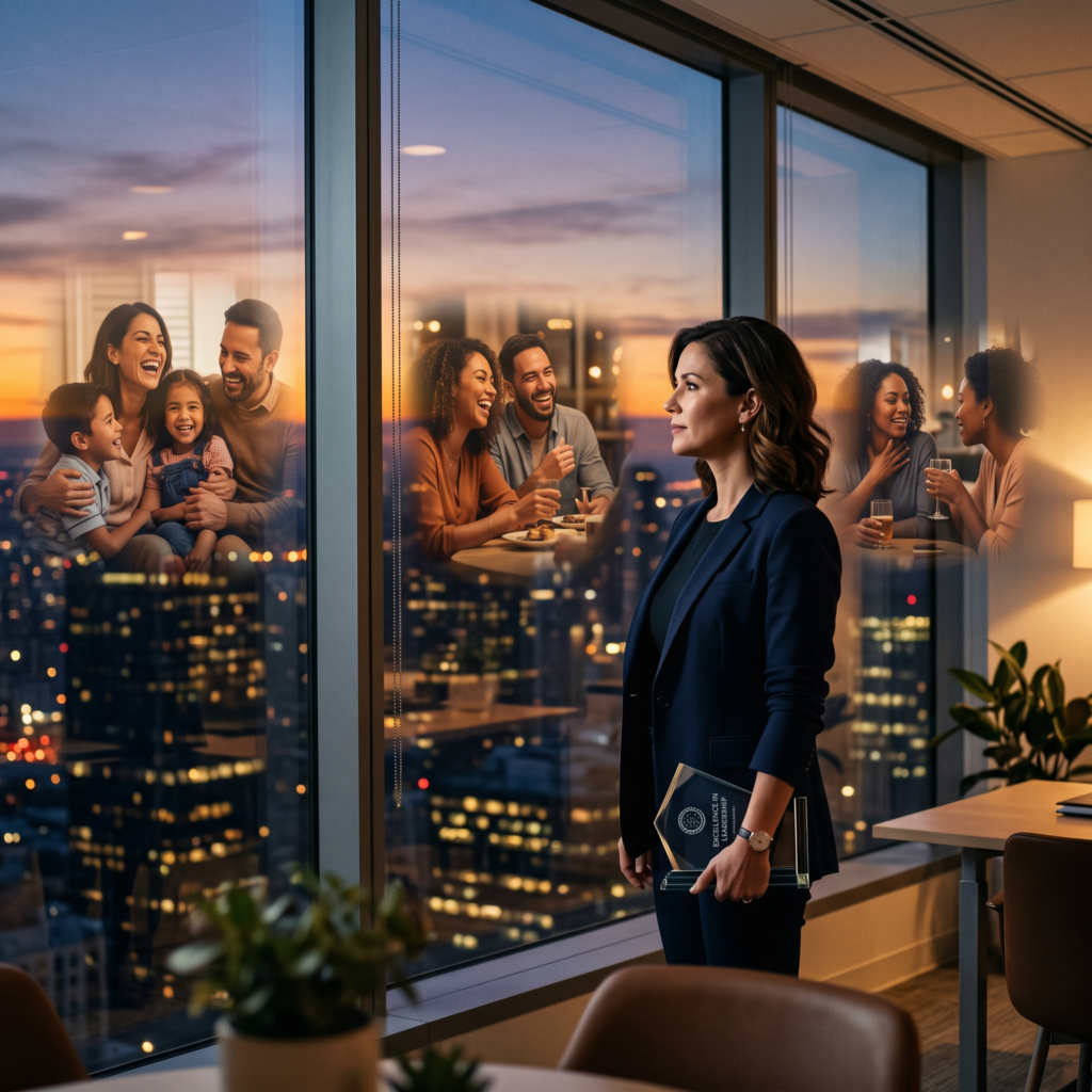 Successful professional reflecting on the difference between career achievement and meaningful human connection.